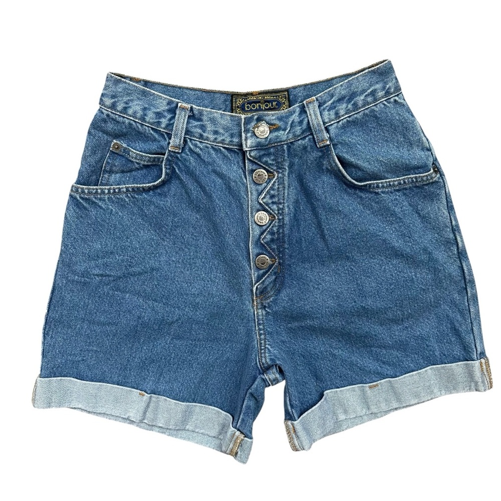 Vintage 90s Deadstock Bonjour Blue Western Cuffed Mom Shorts Size 7/8